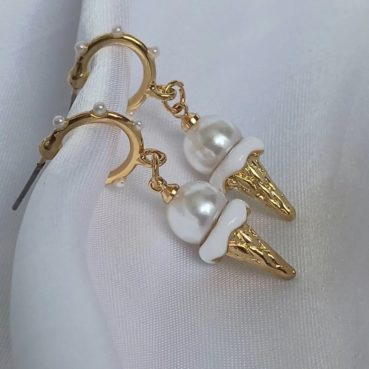 Ice Cream Pearl Hoop Earrings - Pearl Jewellery,Pearl Earrings,Gold Earrings,Hoop Earrings In The UK,Gold Hoops In The UK,Pearl Jewellery