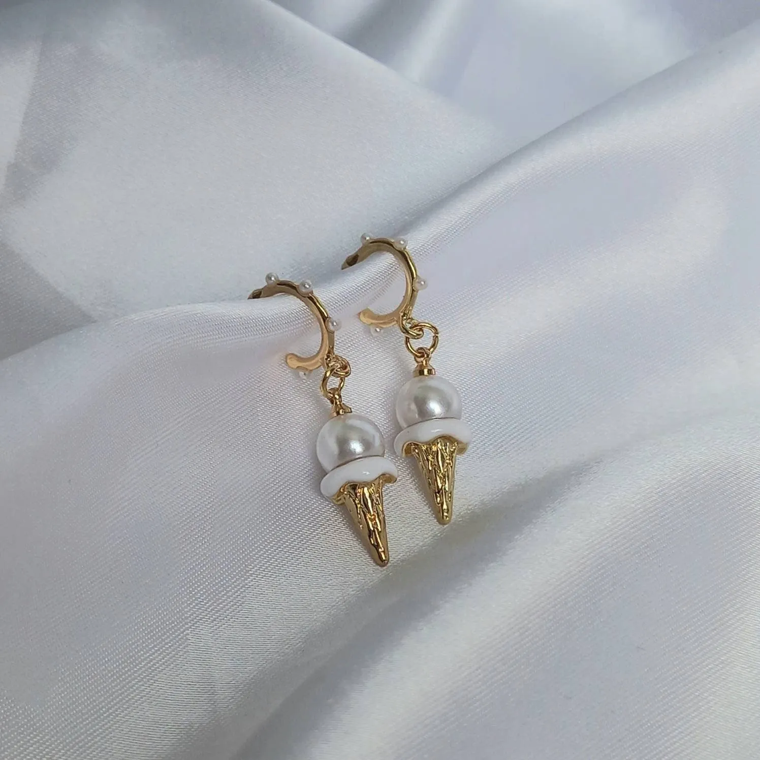 Ice Cream Pearl Hoop Earrings - Pearl Jewellery,Pearl Earrings,Gold Earrings,Hoop Earrings In The UK,Gold Hoops In The UK,Pearl Jewellery