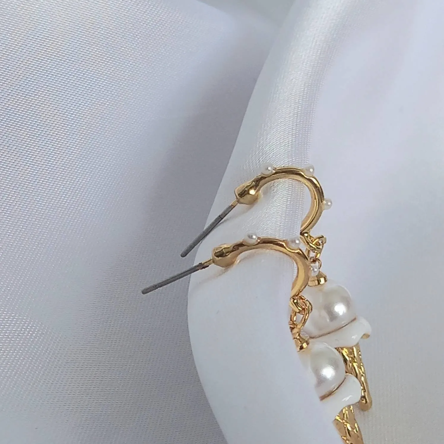 Ice Cream Pearl Hoop Earrings - Pearl Jewellery,Pearl Earrings,Gold Earrings,Hoop Earrings In The UK,Gold Hoops In The UK,Pearl Jewellery