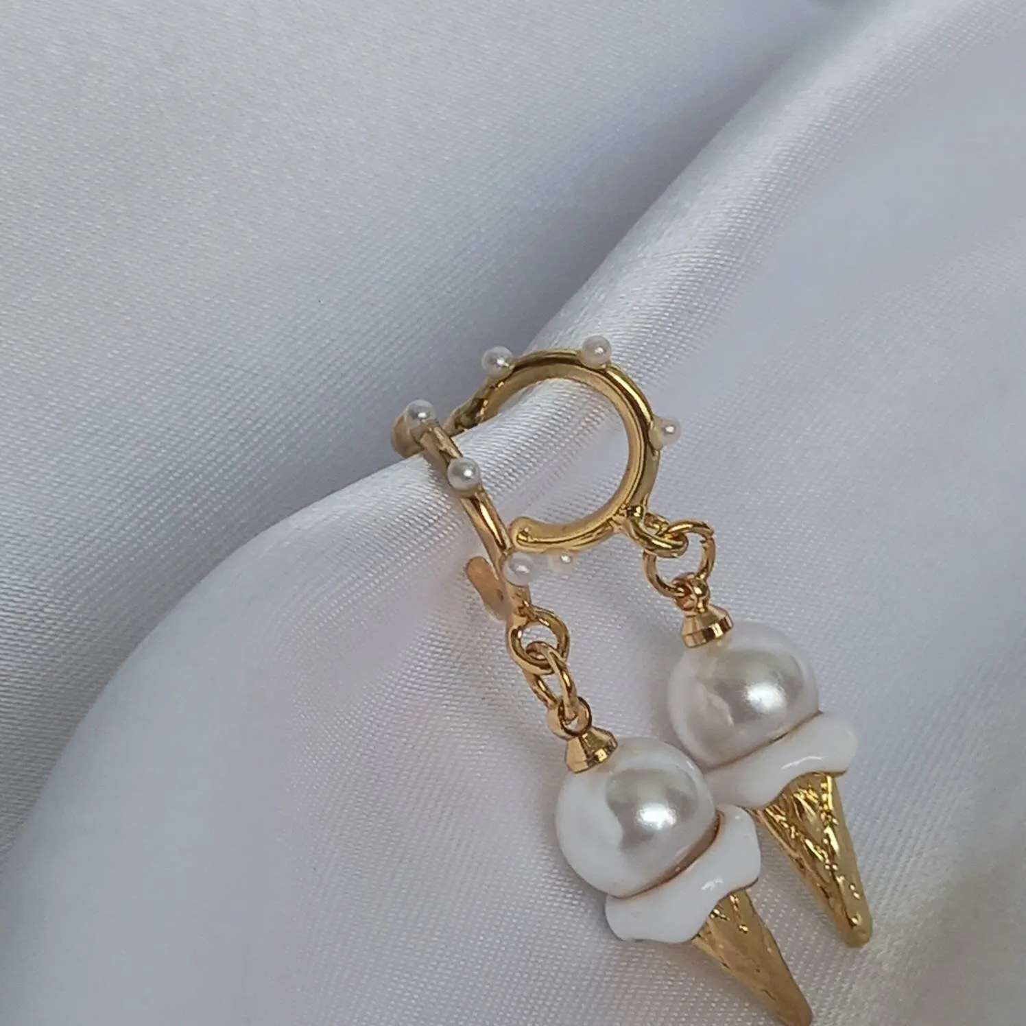 Ice Cream Pearl Hoop Earrings - Pearl Jewellery,Pearl Earrings,Gold Earrings,Hoop Earrings In The UK,Gold Hoops In The UK,Pearl Jewellery