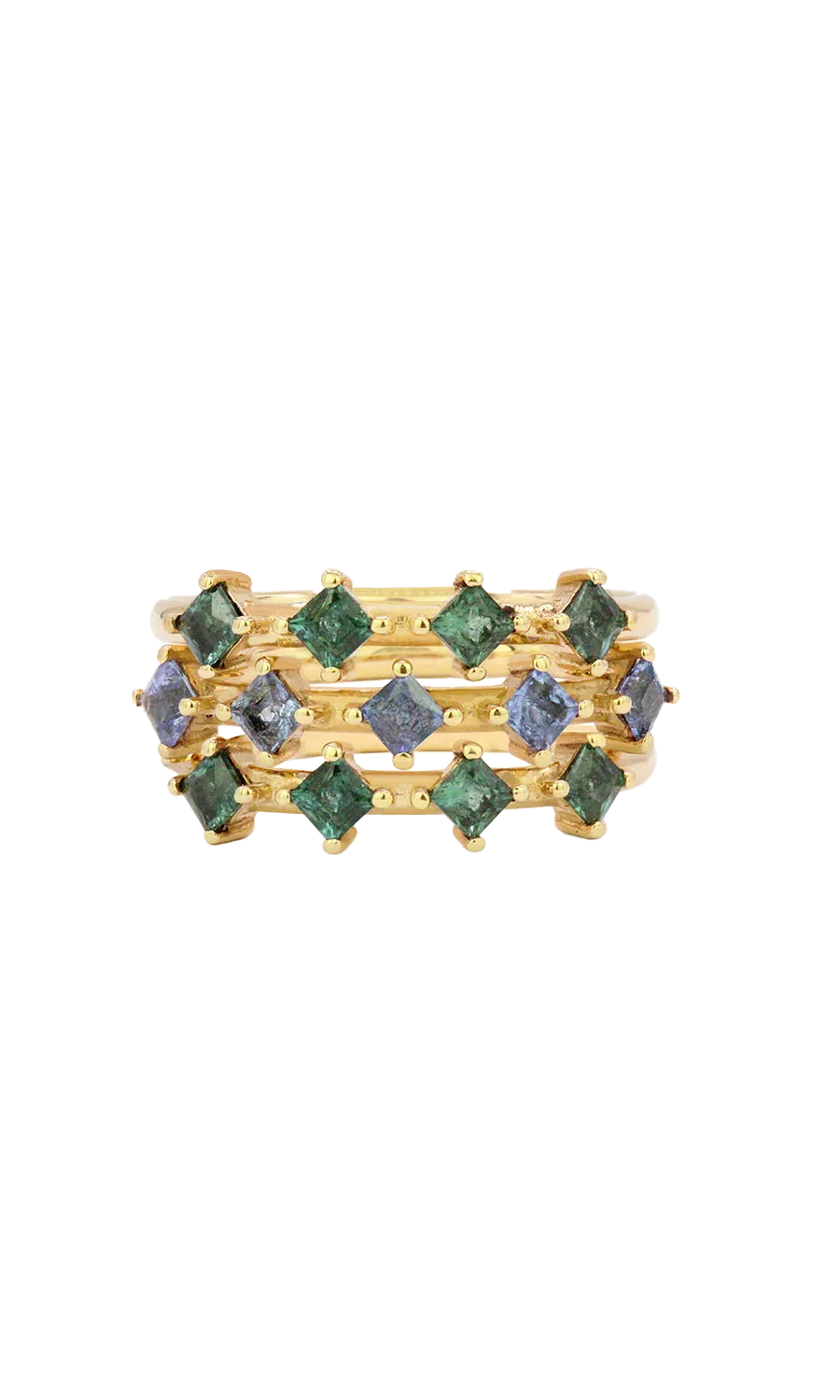 In Medias Res Ring Stack, with Tourmaline and Tanzanite