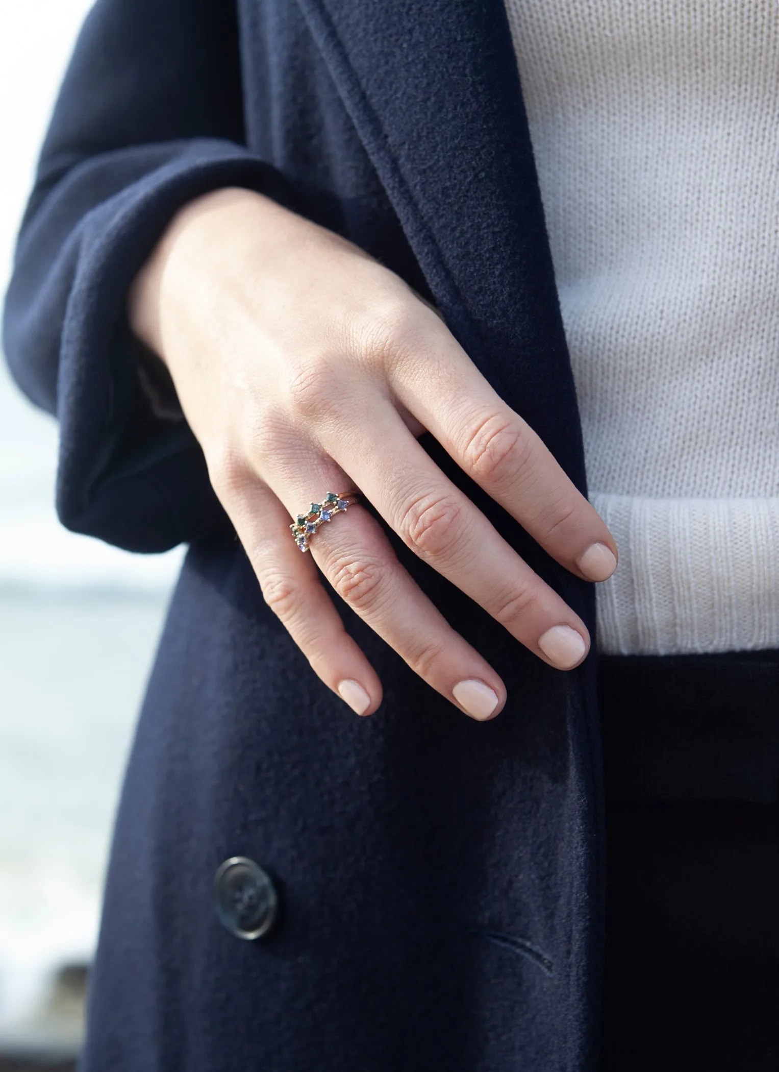 In Medias Res Ring Stack, with Tourmaline and Tanzanite