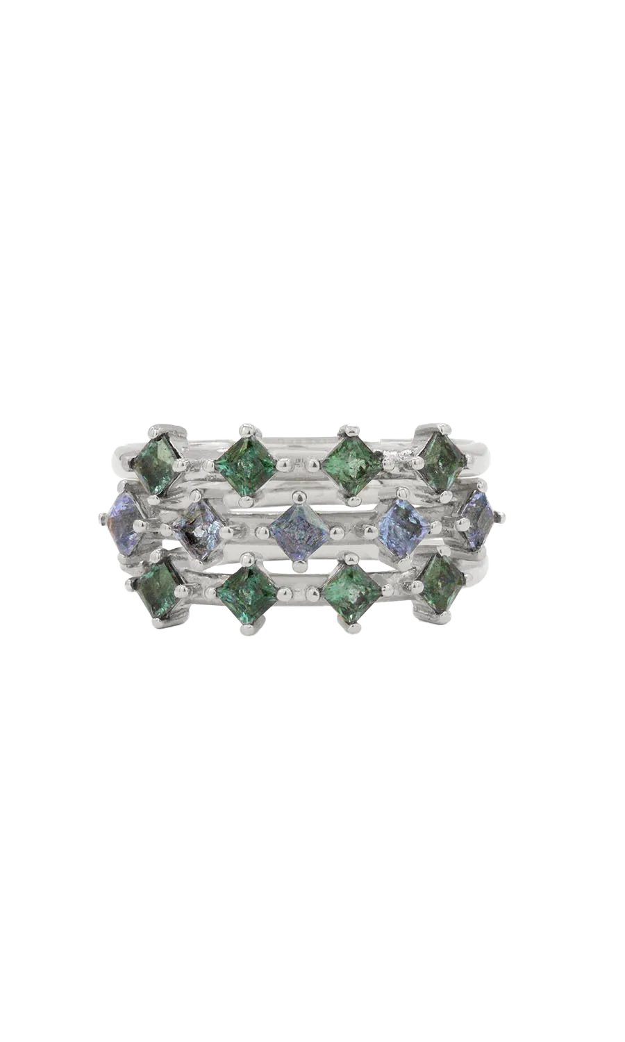 In Medias Res Ring Stack, with Tourmaline and Tanzanite