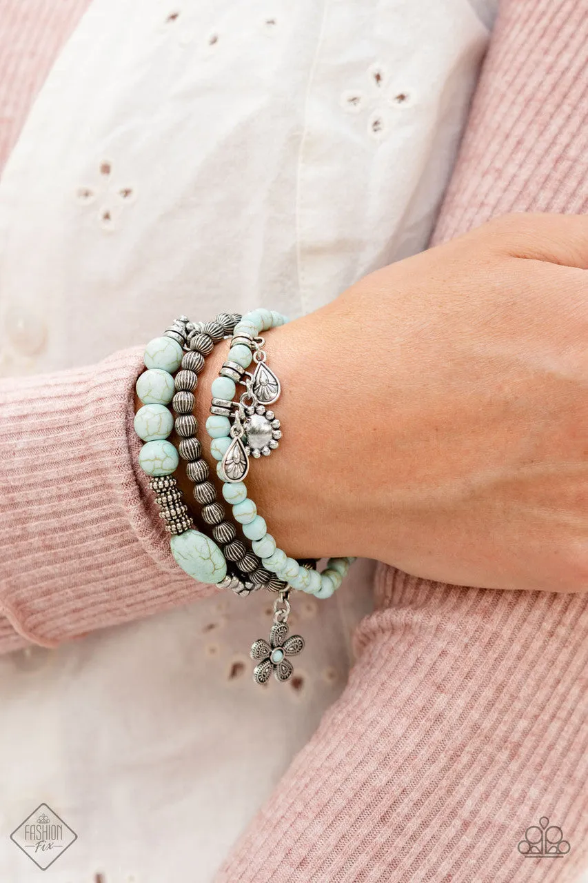 Individual Inflorescence - Blue - Stone Bead Flower Leaf Charm Paparazzi Stretchy Bracelet - November 2022 Simply Santa Fe