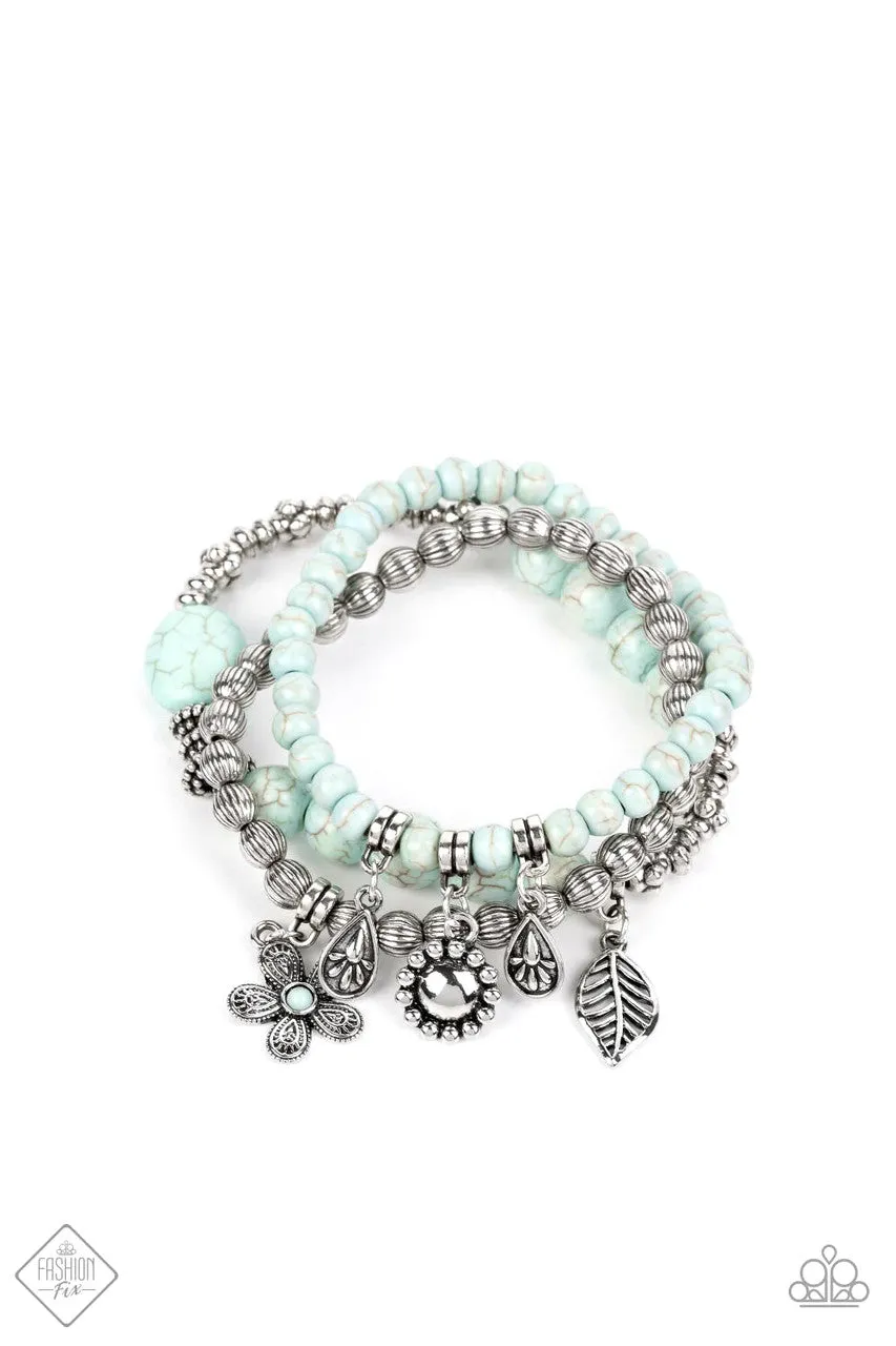 Individual Inflorescence - Blue - Stone Bead Flower Leaf Charm Paparazzi Stretchy Bracelet - November 2022 Simply Santa Fe