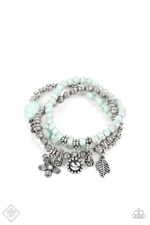 Individual Inflorescence - Blue - Stone Bead Flower Leaf Charm Paparazzi Stretchy Bracelet - November 2022 Simply Santa Fe