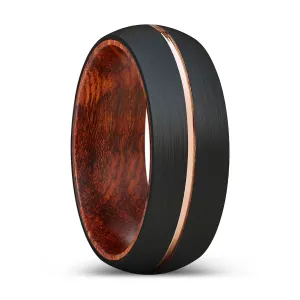 JABBA | Snake Wood, Black Tungsten Ring, Rose Gold Groove, Domed