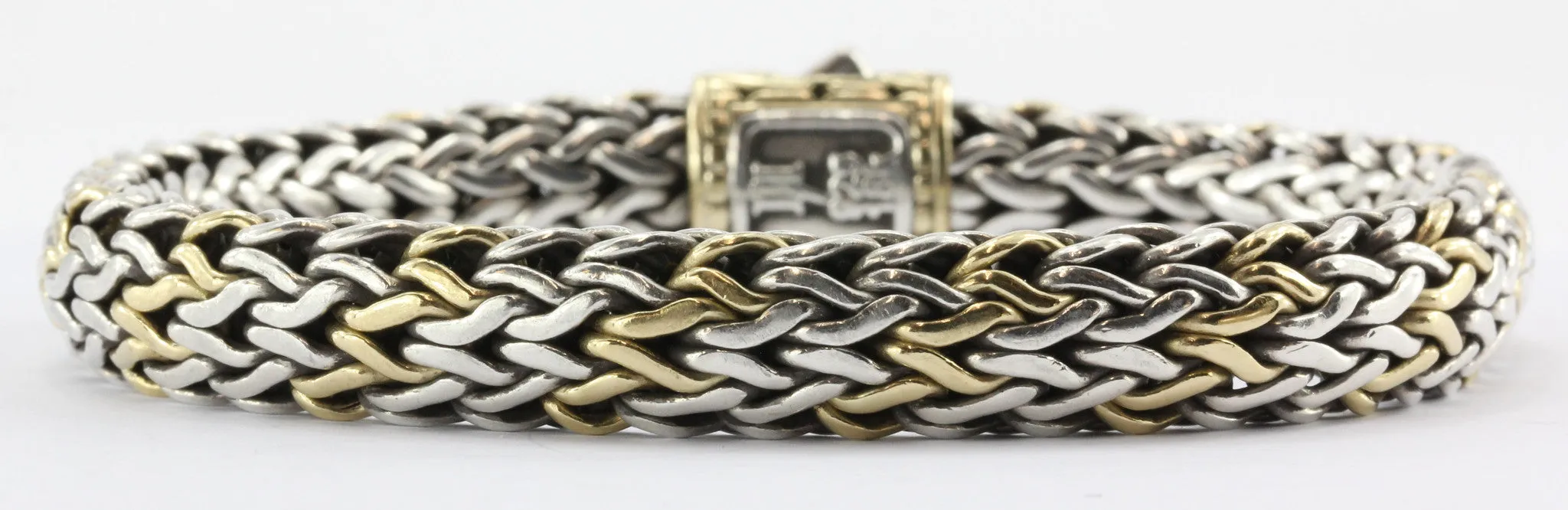 John Hardy Interwoven 18K Gold & Sterling Silver Woven Braid Bracelet 9"