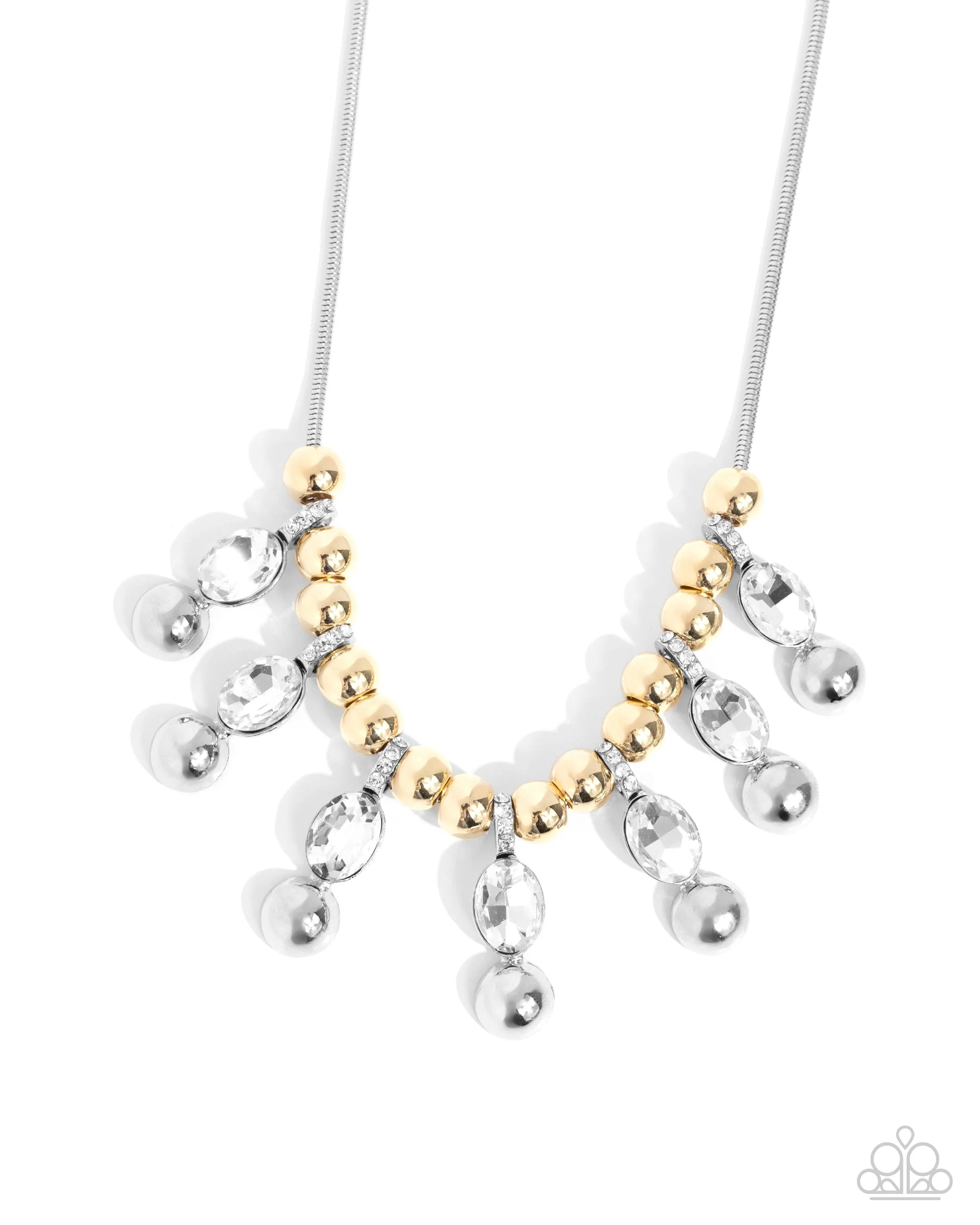 Just A Habit - White - Oval Gem Gold Bead Paparazzi Short Necklace
