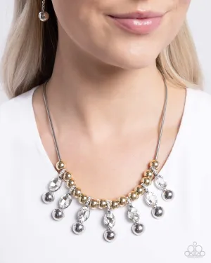 Just A Habit - White - Oval Gem Gold Bead Paparazzi Short Necklace