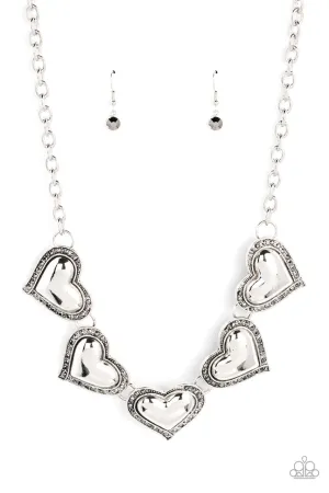 Kindred Hearts - Silver - Hematite Rhinestone Encrusted Paparazzi Short Necklace