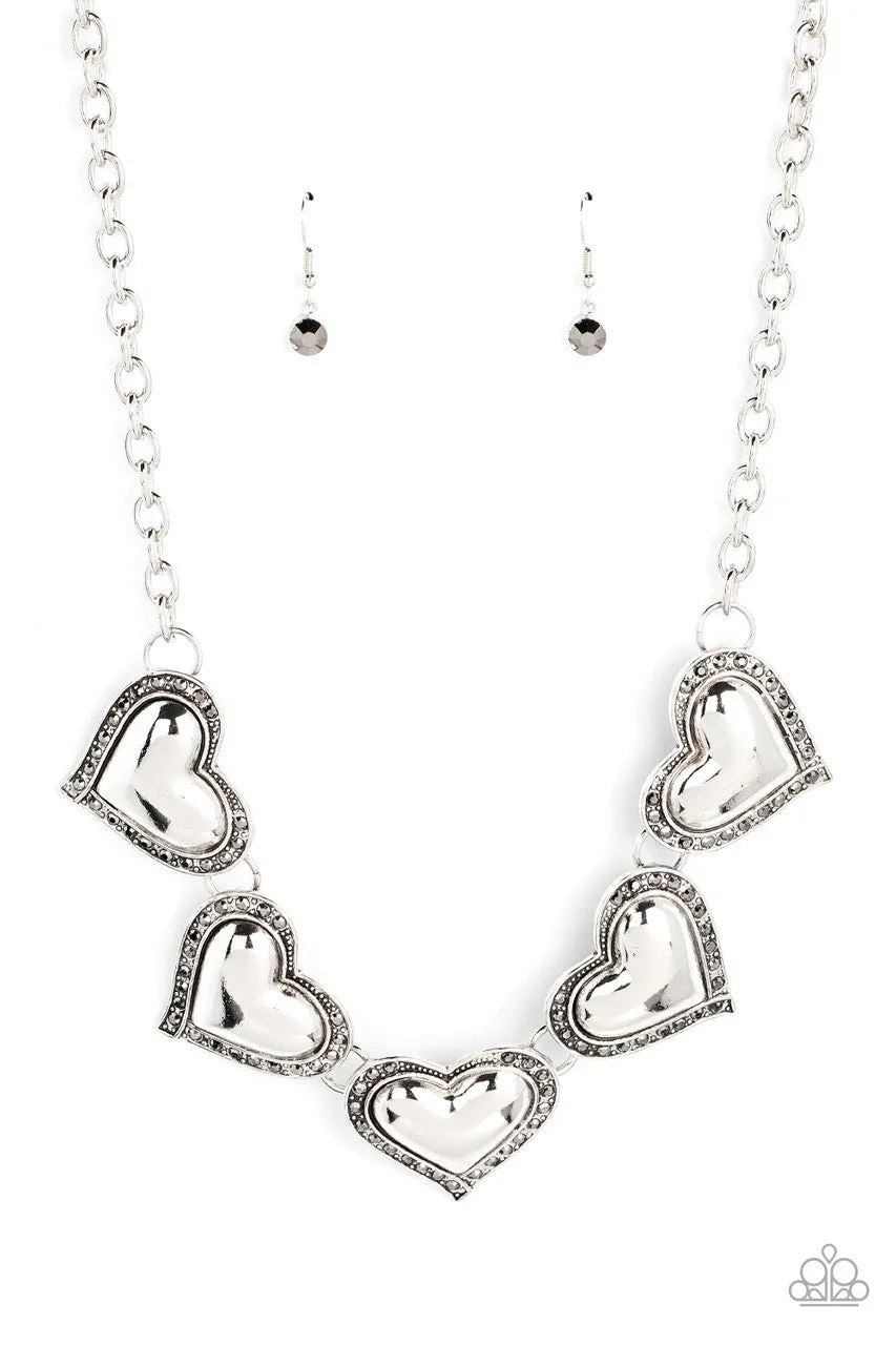 Kindred Hearts - Silver - Hematite Rhinestone Encrusted Paparazzi Short Necklace