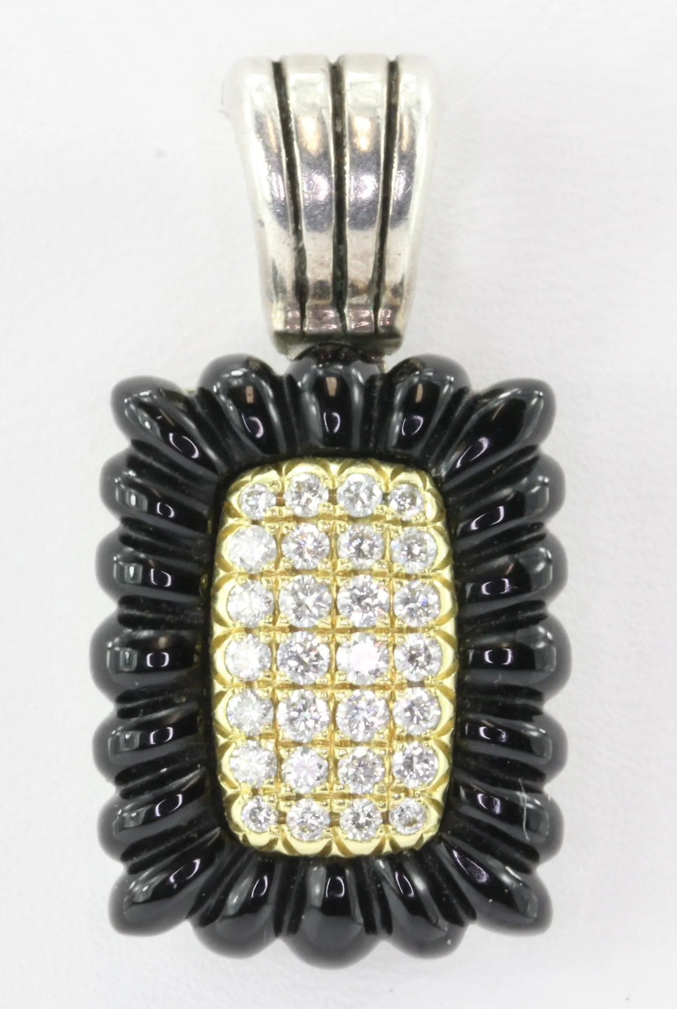 Lagos Caviar 18K Sterling Silver Onyx and Pave Diamond Enhancer Pendant