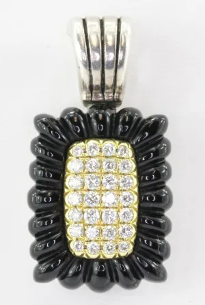 Lagos Caviar 18K Sterling Silver Onyx and Pave Diamond Enhancer Pendant