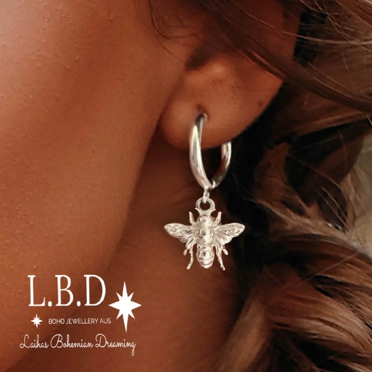 Laihas Prestige Sterling Silver Bee Hoop Earrings.