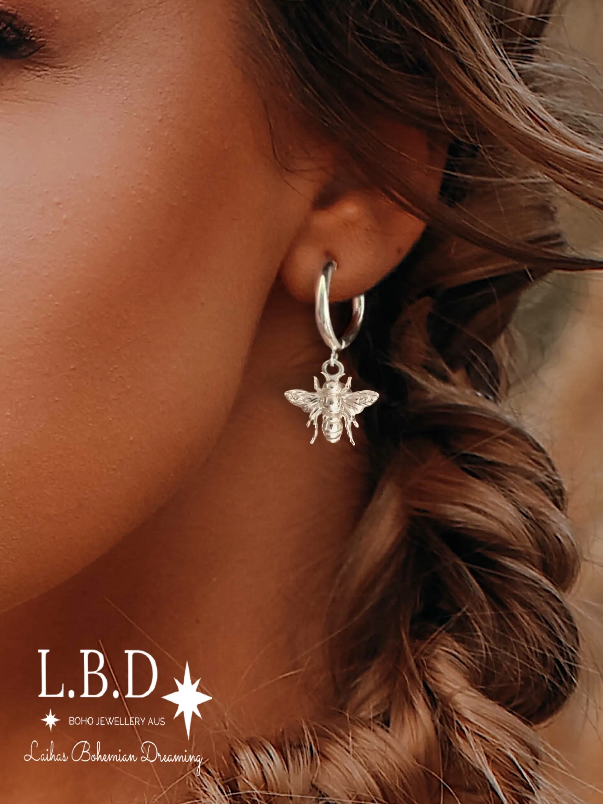 Laihas Prestige Sterling Silver Bee Hoop Earrings.