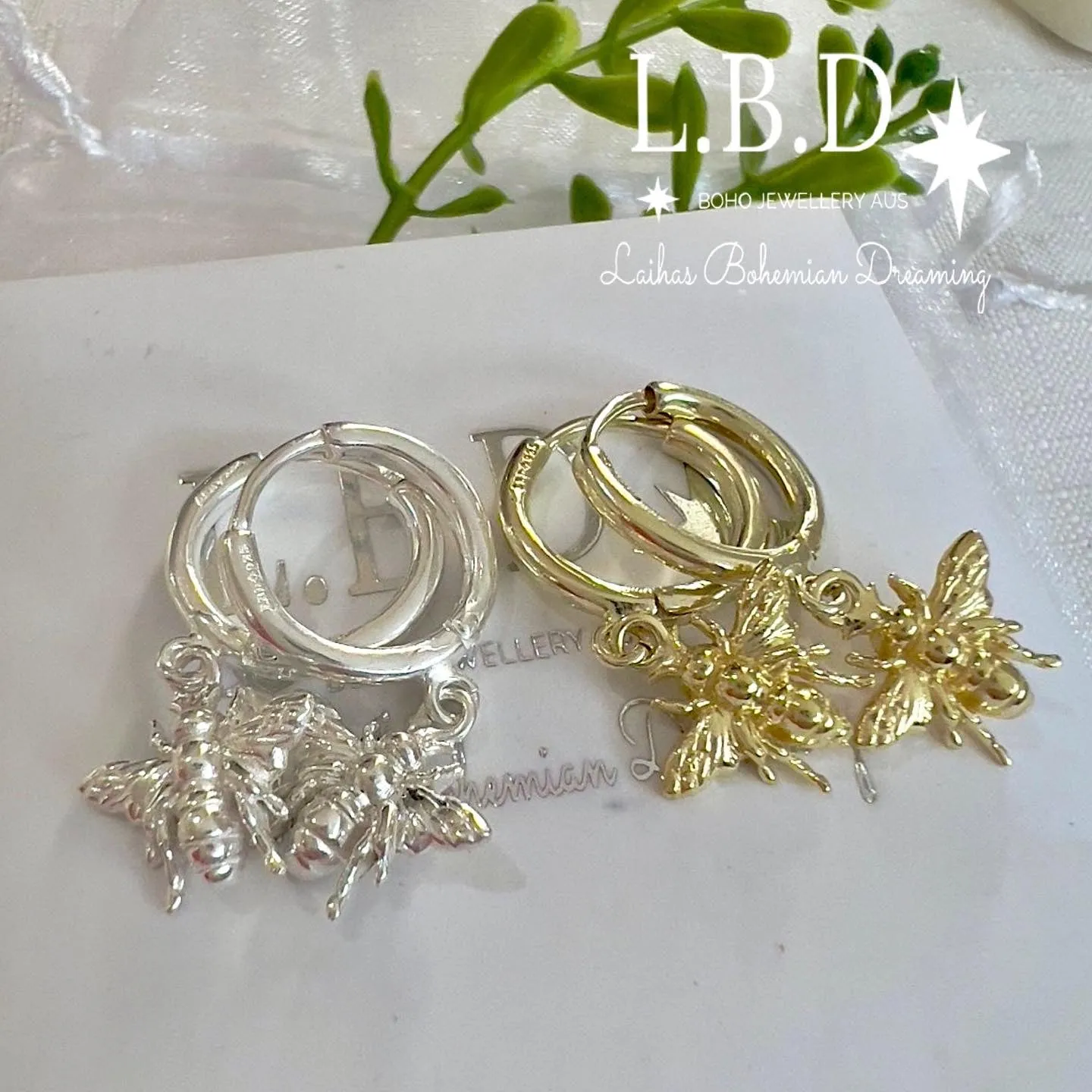 Laihas Prestige Sterling Silver Bee Hoop Earrings.