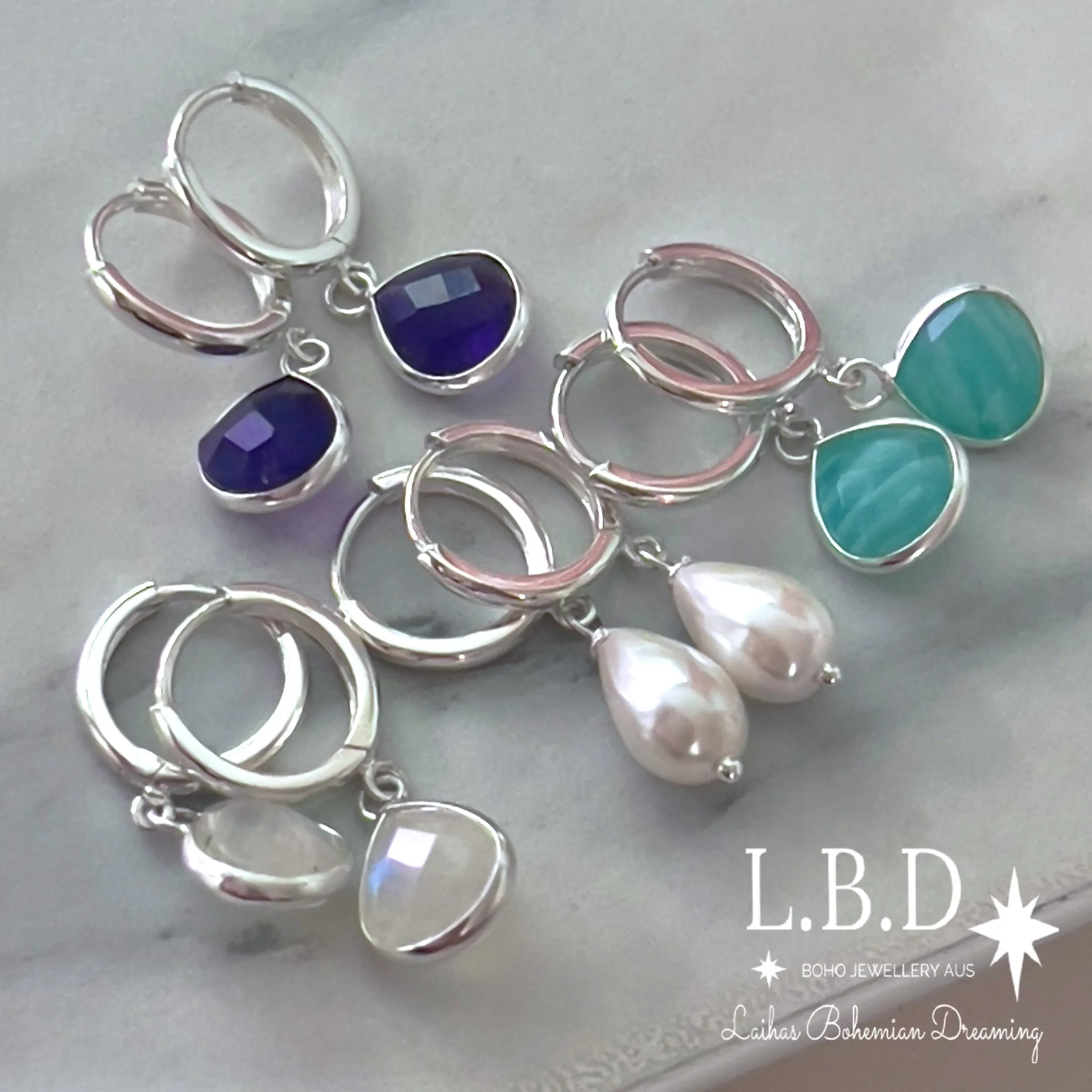 Laihas Raining Hearts Amazonite Hoop Earrings
