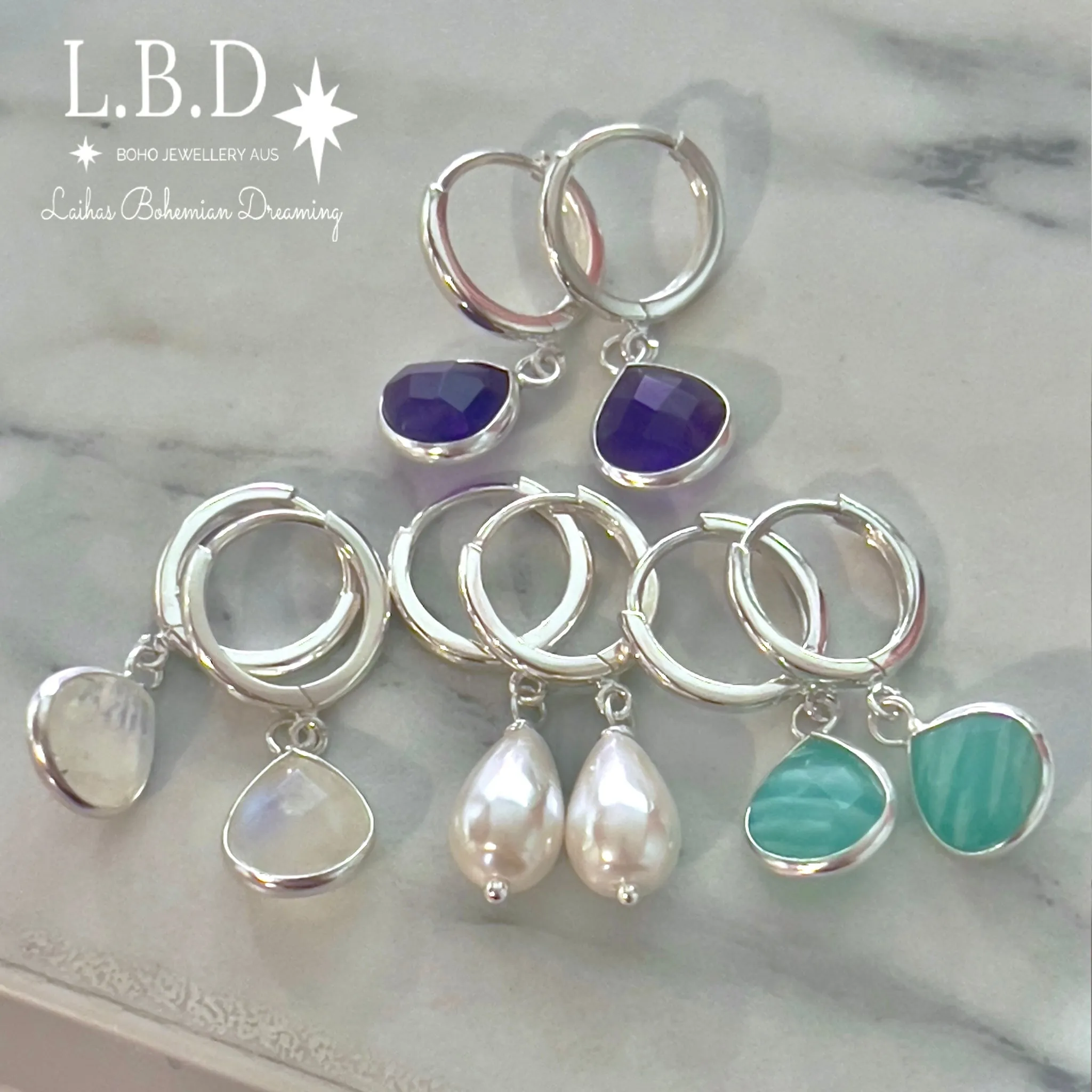 Laihas Raining Hearts Amazonite Hoop Earrings