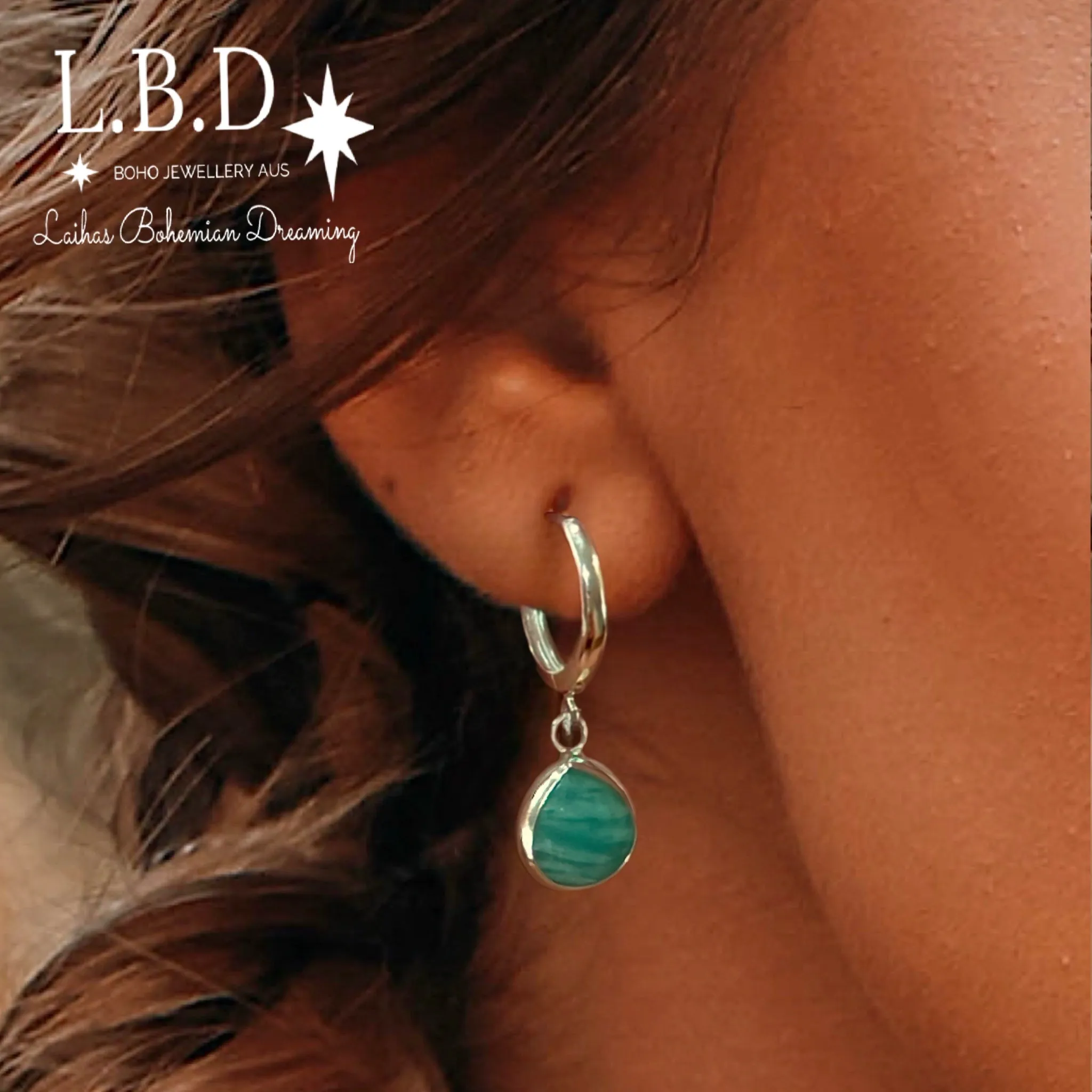 Laihas Raining Hearts Amazonite Hoop Earrings
