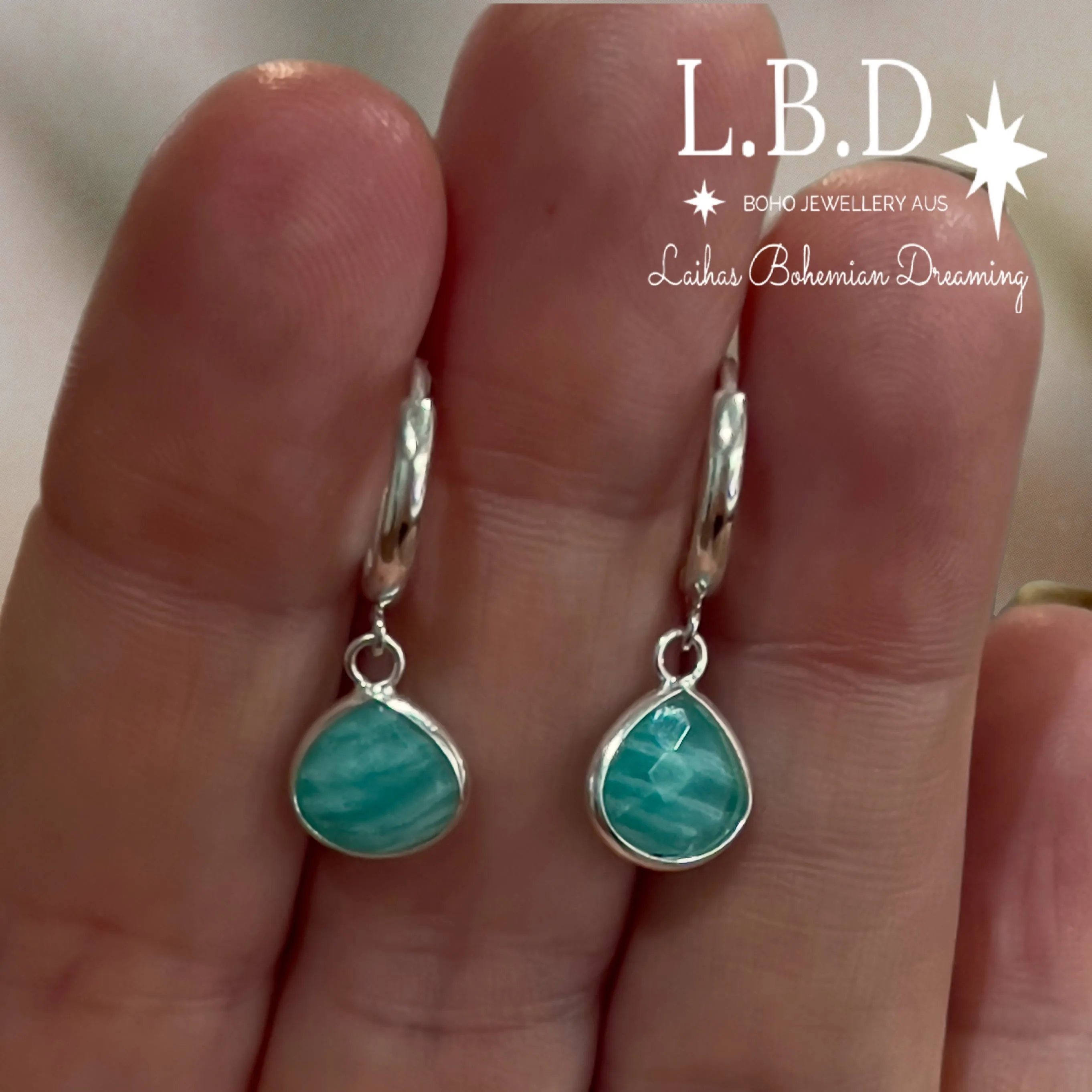 Laihas Raining Hearts Amazonite Hoop Earrings