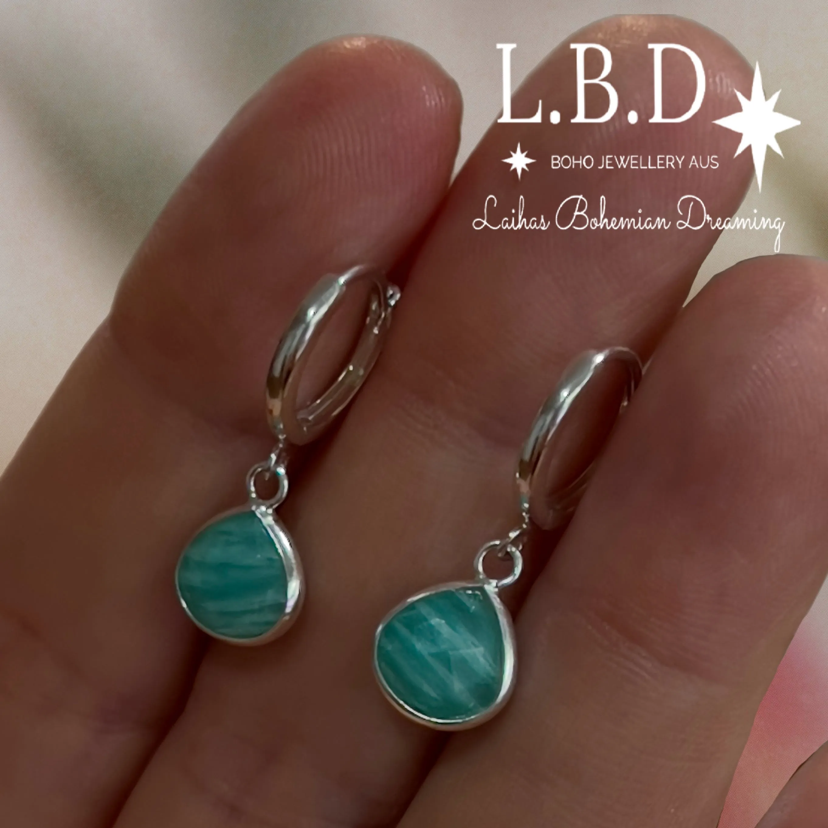 Laihas Raining Hearts Amazonite Hoop Earrings