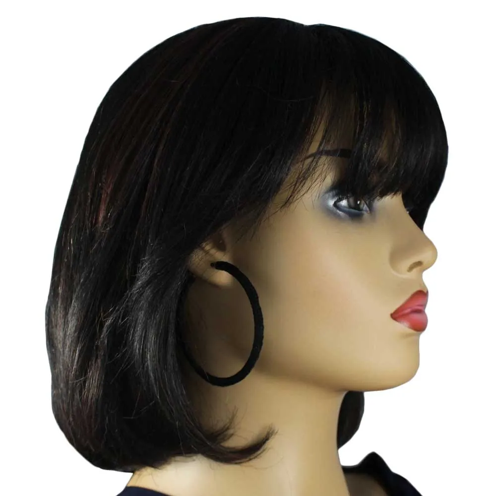 Large Black Crochet Hoop Pierced Earring - STXE21