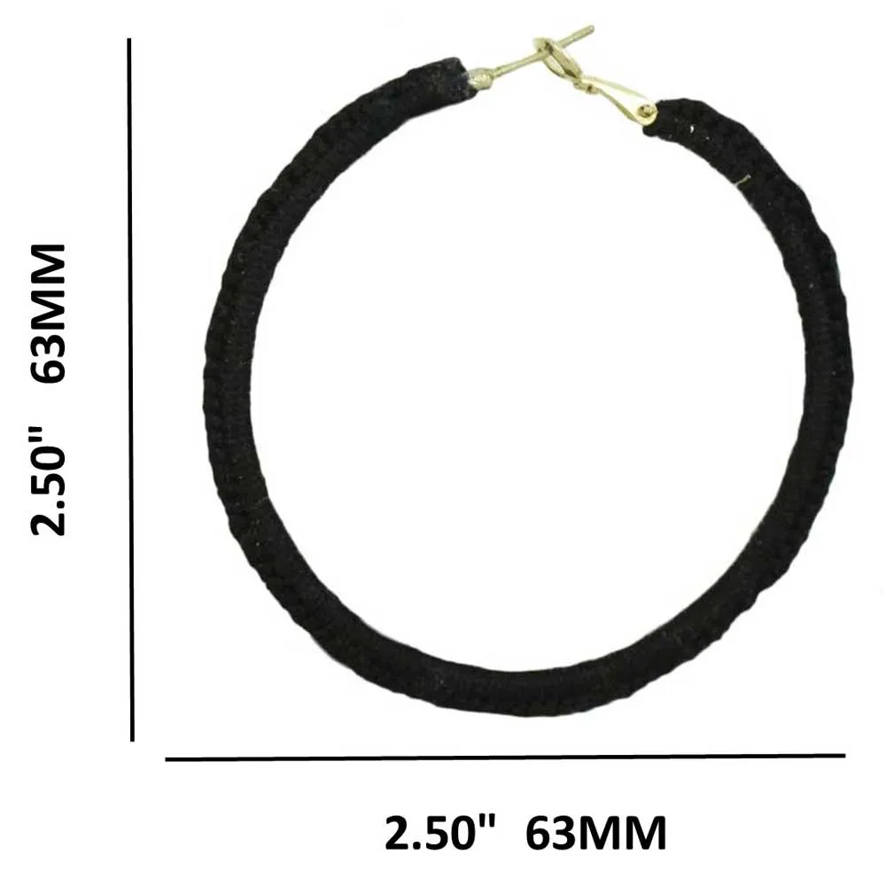 Large Black Crochet Hoop Pierced Earring - STXE21