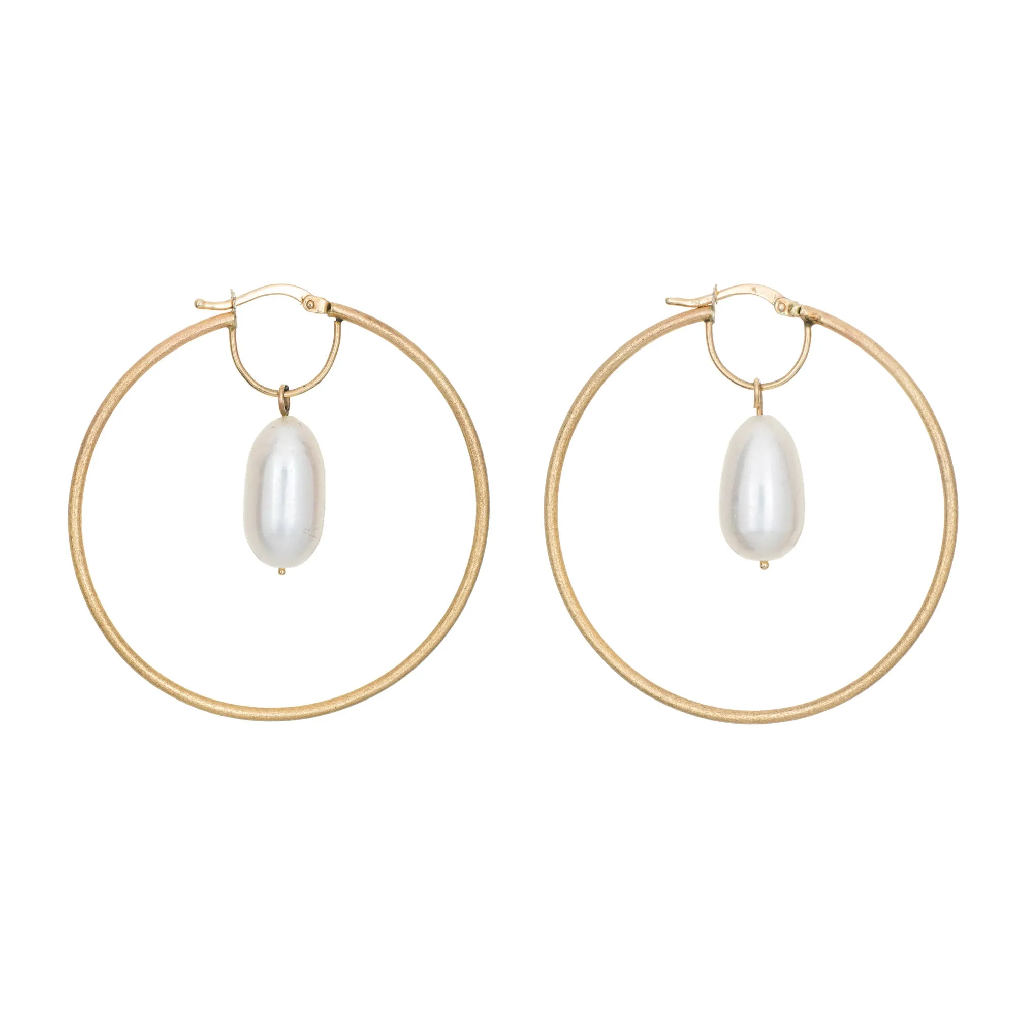 Large Freshwater Pearl Earrings Estate 14k Yellow Gold Satin Finish Italy
