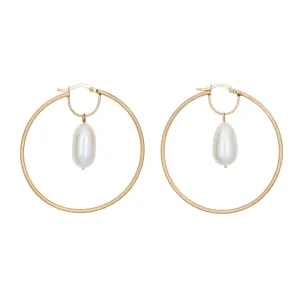 Large Freshwater Pearl Earrings Estate 14k Yellow Gold Satin Finish Italy