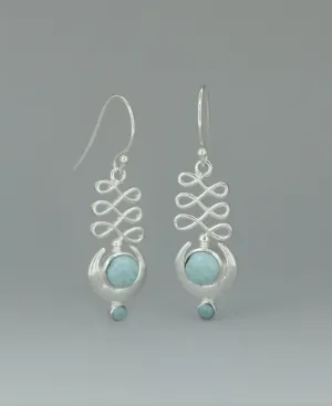 Larimar and Sterling Silver Unalome Moon Earrings