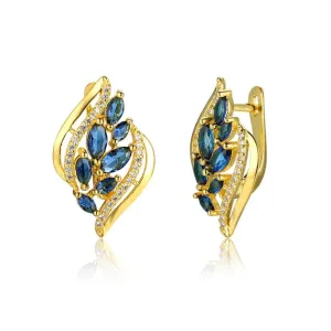Leaves Shape Blue Stone Gold Color Hoop Earring Fashion Party Jewelry Earrings For Women Gift For Her