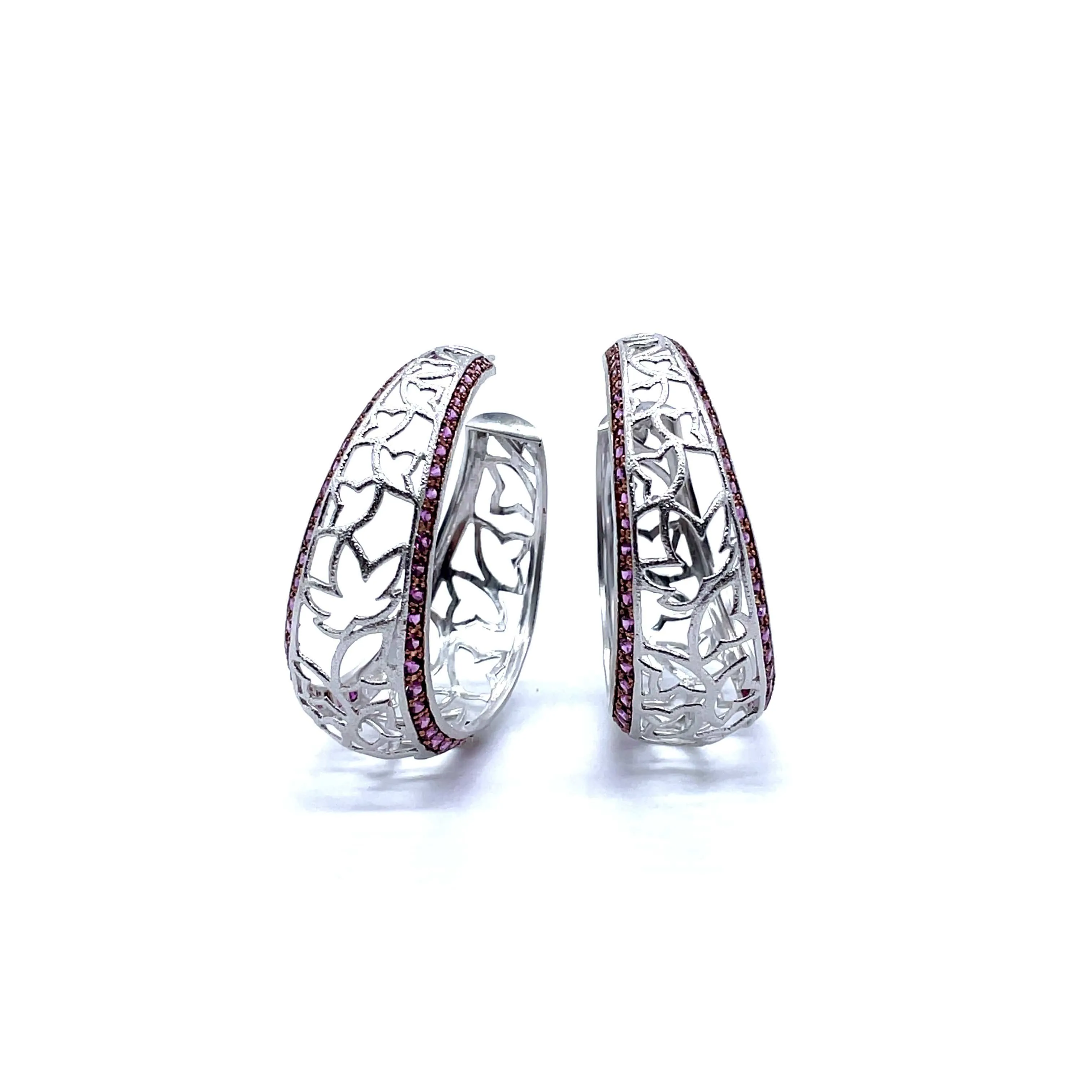 Lotus Sterling Silver Hoop Rhodolite Earrings
