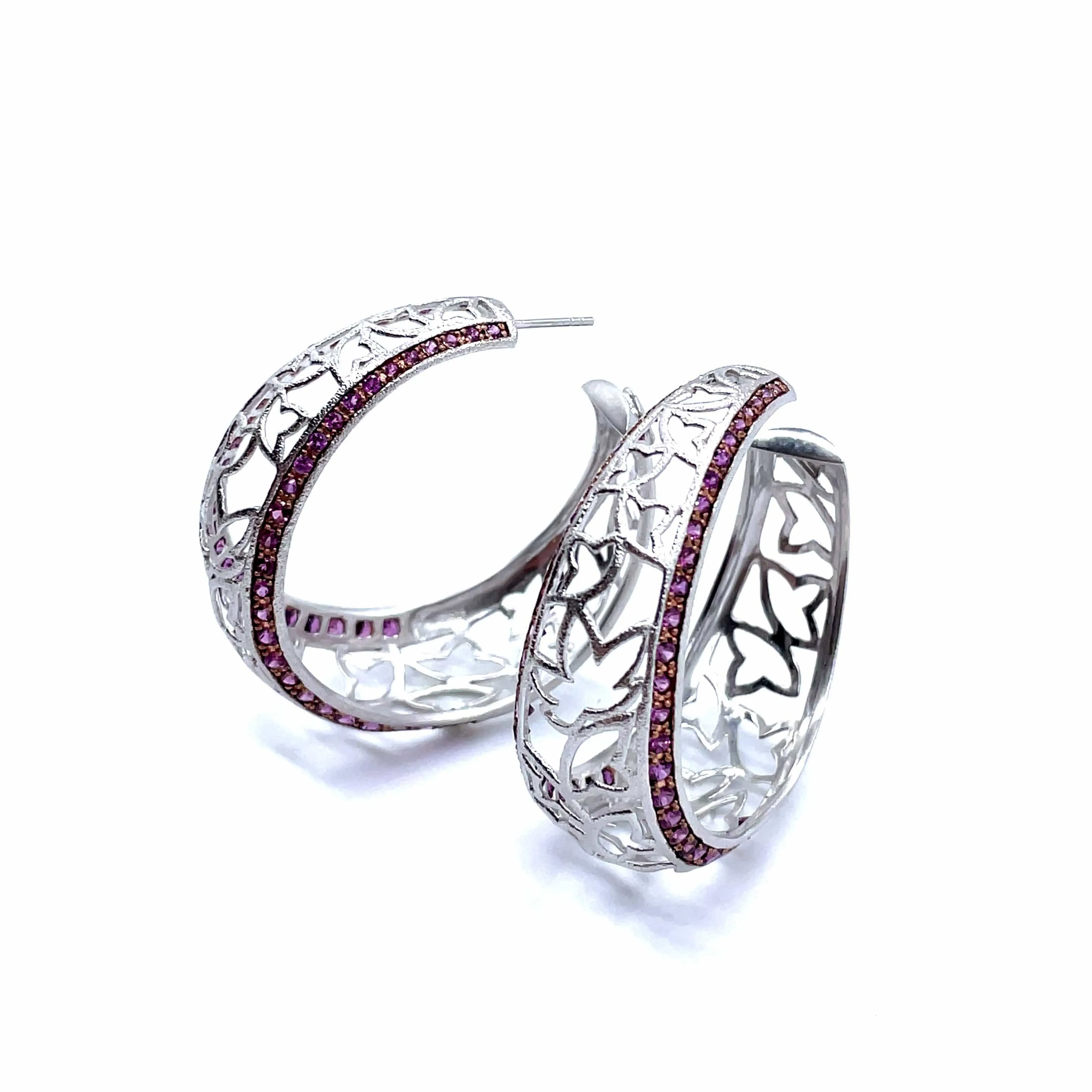 Lotus Sterling Silver Hoop Rhodolite Earrings