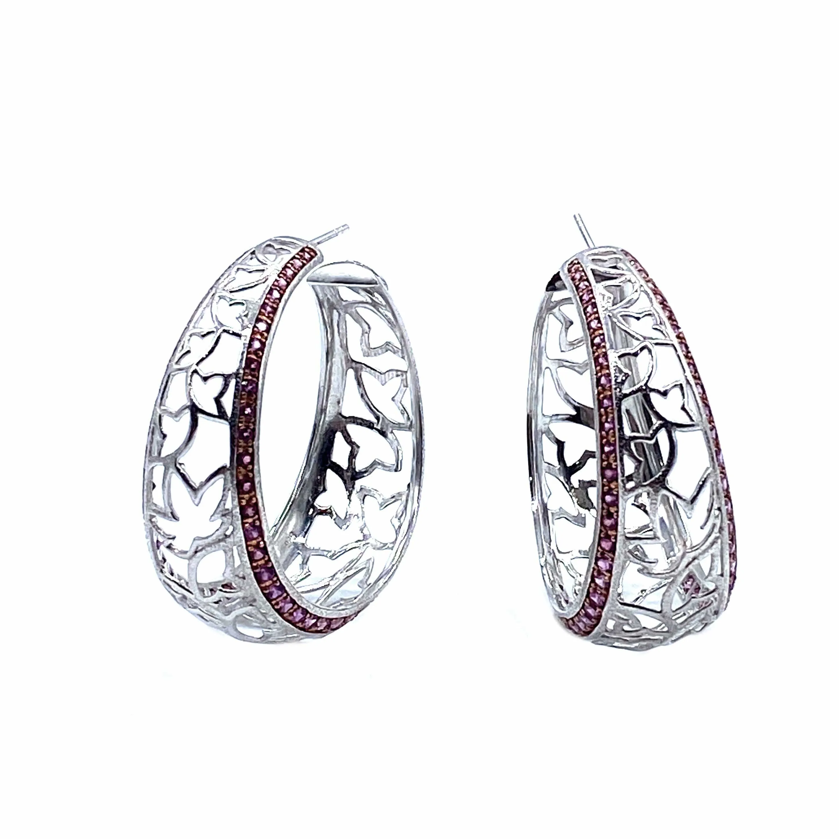Lotus Sterling Silver Hoop Rhodolite Earrings