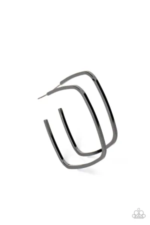 Major Flex - Black - Gunmetal Square Paparazzi Hoop Earrings