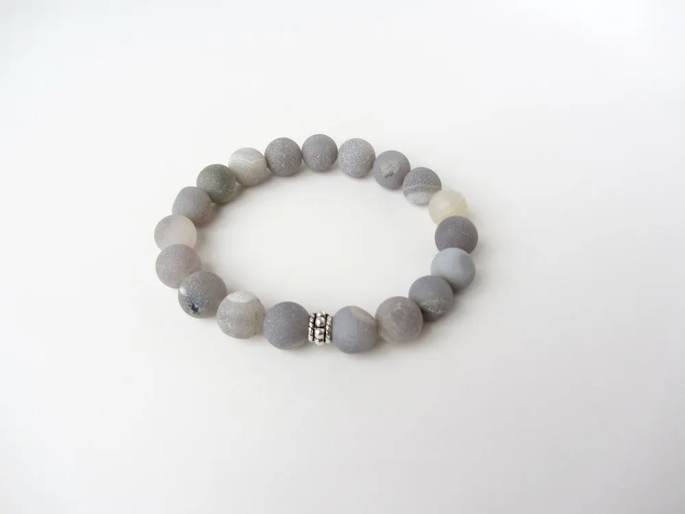 Matte Gray Fire Agate Mens Bracelet