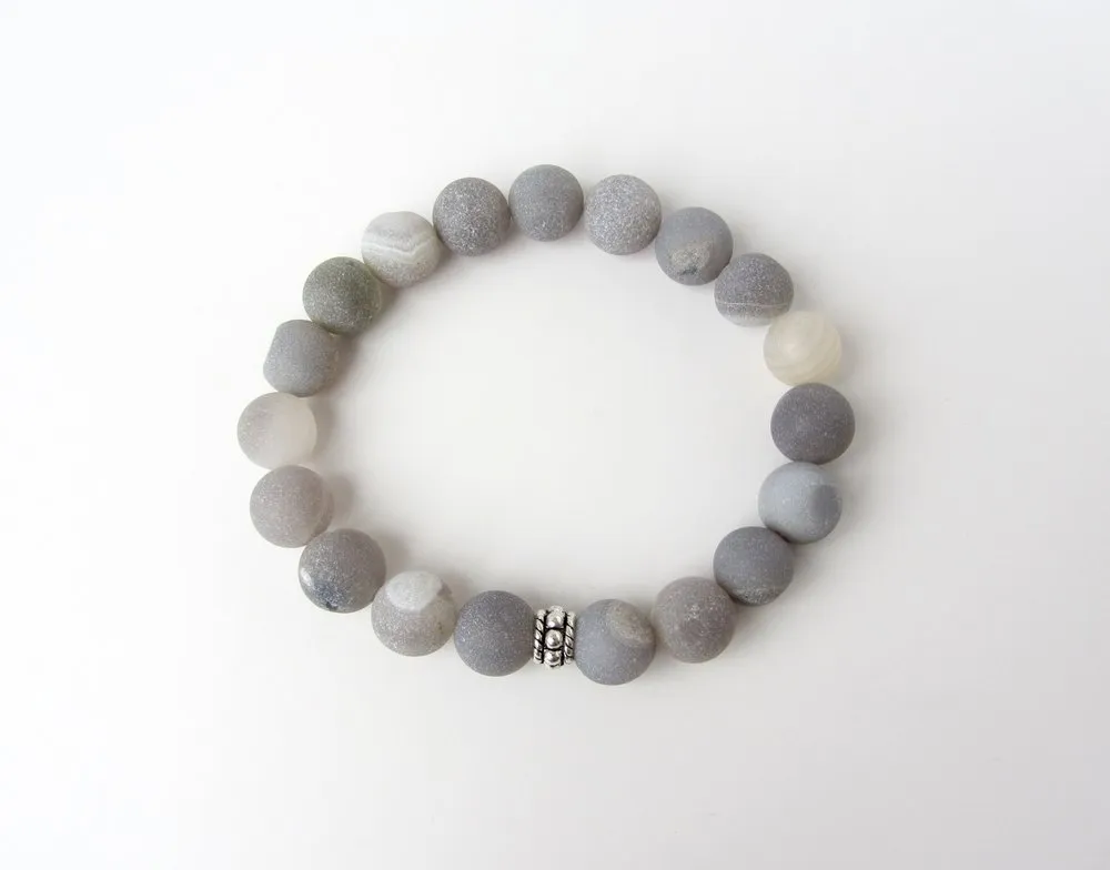 Matte Gray Fire Agate Mens Bracelet