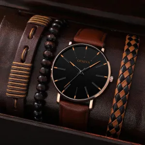 Mens Digital Leather Watch  Bracelet Set