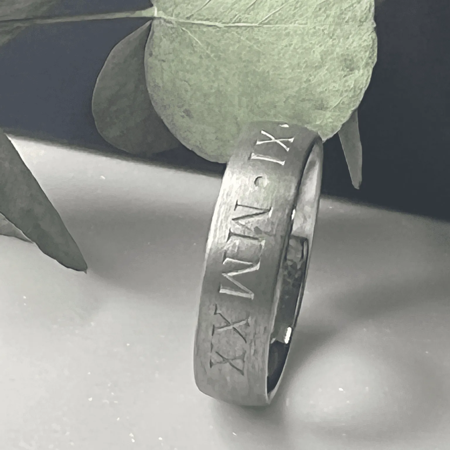 Men's Matt Court Wedding Ring With Engraved Roman Numerals
