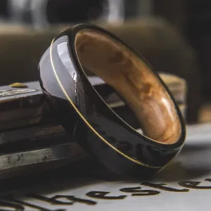 Mens Wedding band featuring Birds eye Maple, Ebony, Guitar string inlay.