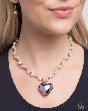Mermaid Model - Purple - Metallic Heart and Baroque Pearl Paparazzi Short Necklace