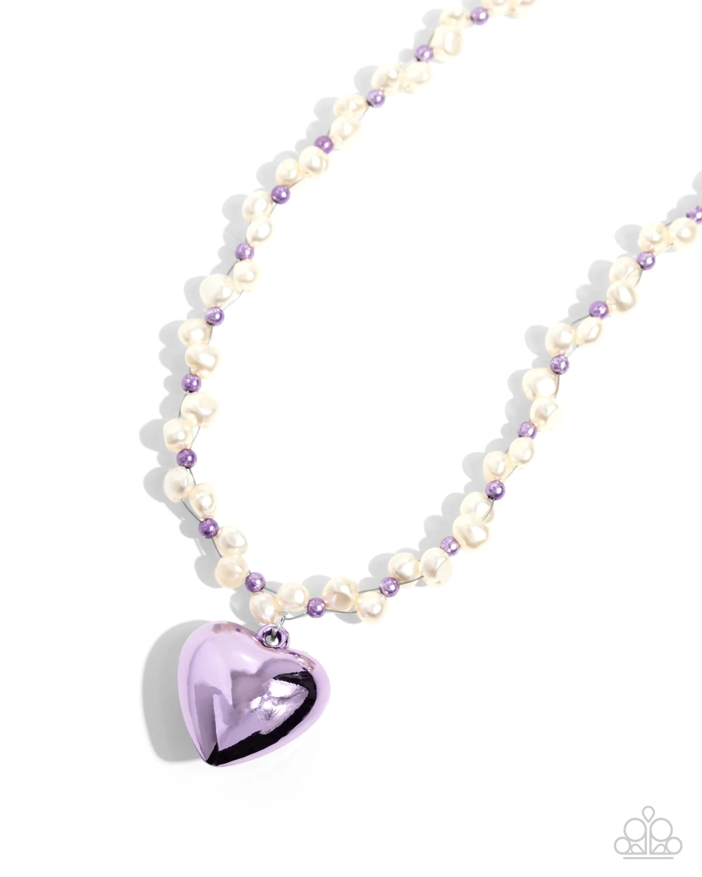 Mermaid Model - Purple - Metallic Heart and Baroque Pearl Paparazzi Short Necklace