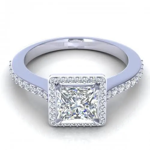 Mesmerizing 1.20CT Princess and Round Cut Diamond Engagement Ring in 14kt White Gold