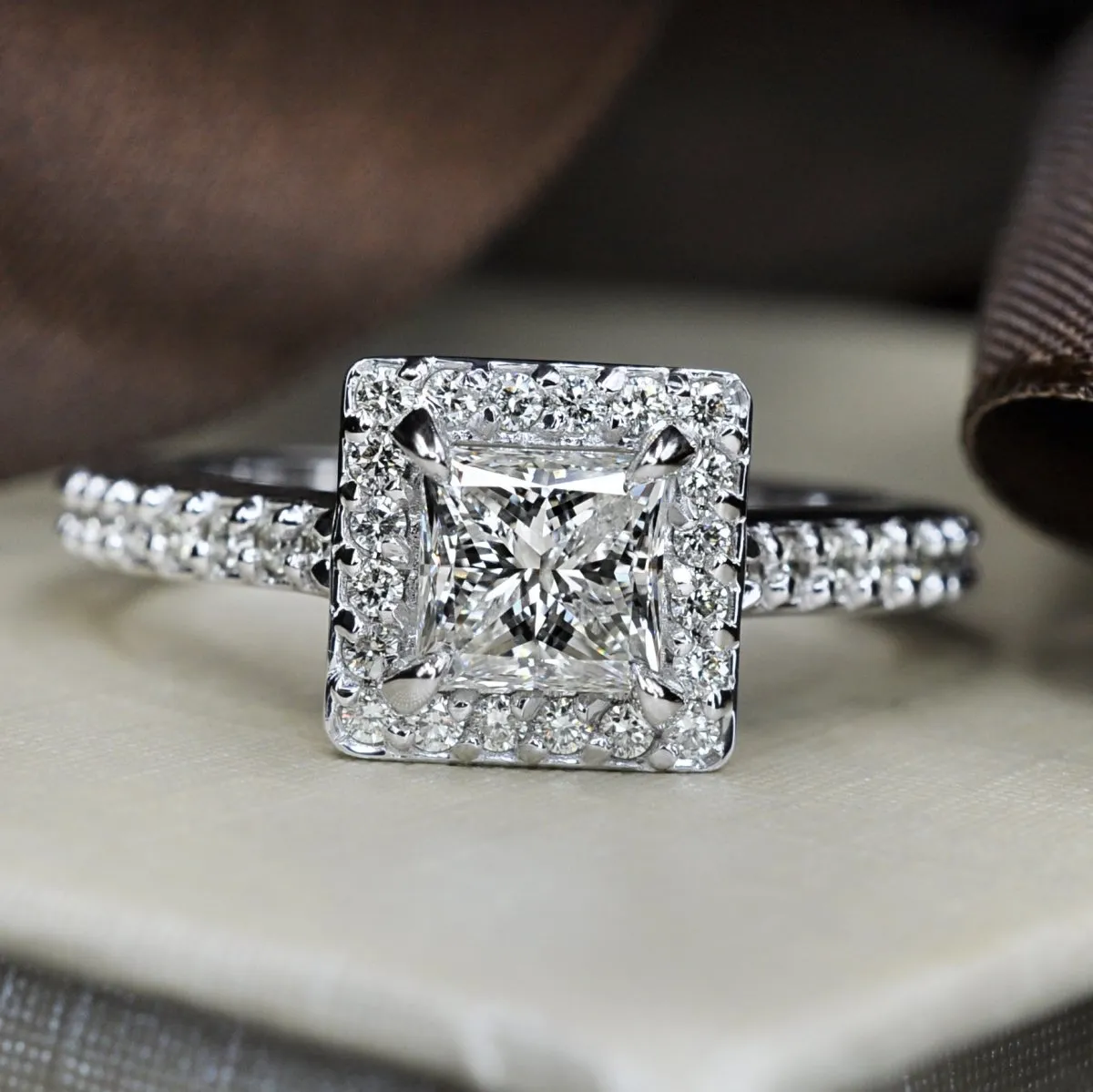 Mesmerizing 1.20CT Princess and Round Cut Diamond Engagement Ring in 14kt White Gold