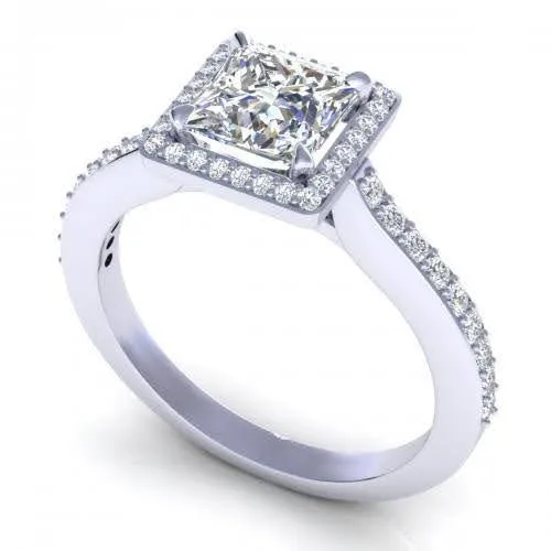 Mesmerizing 1.20CT Princess and Round Cut Diamond Engagement Ring in 14kt White Gold