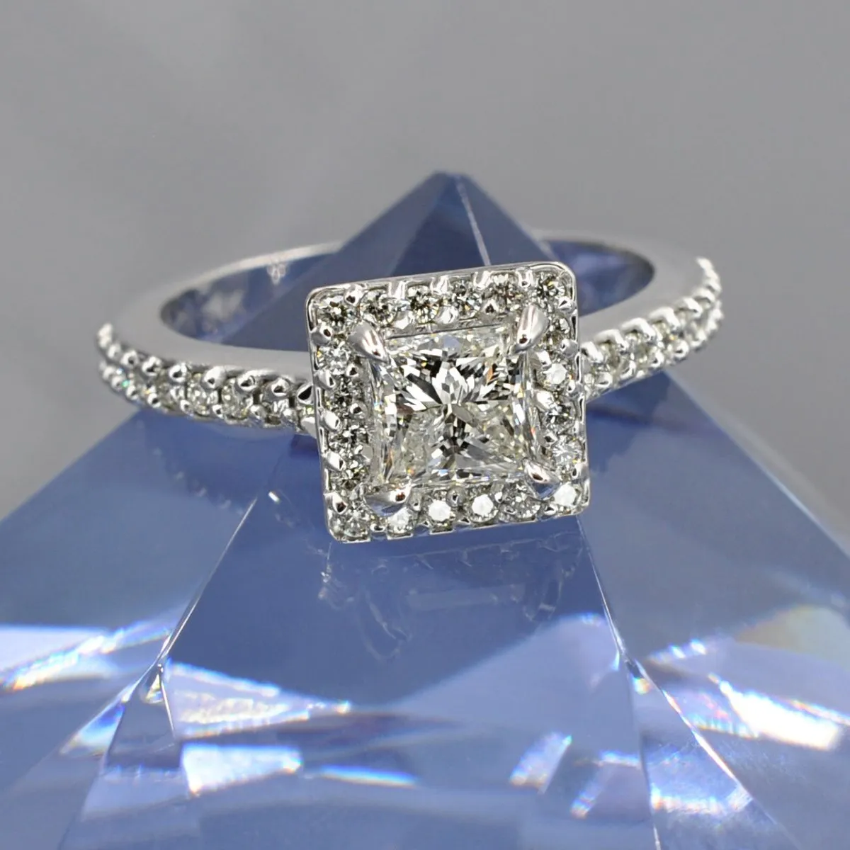 Mesmerizing 1.20CT Princess and Round Cut Diamond Engagement Ring in 14kt White Gold