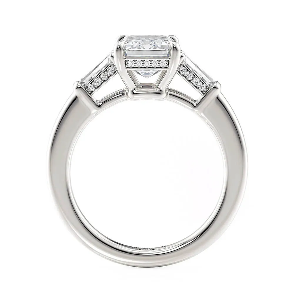 Michael M Trinity Emerald Cut Engagement Ring R807-3