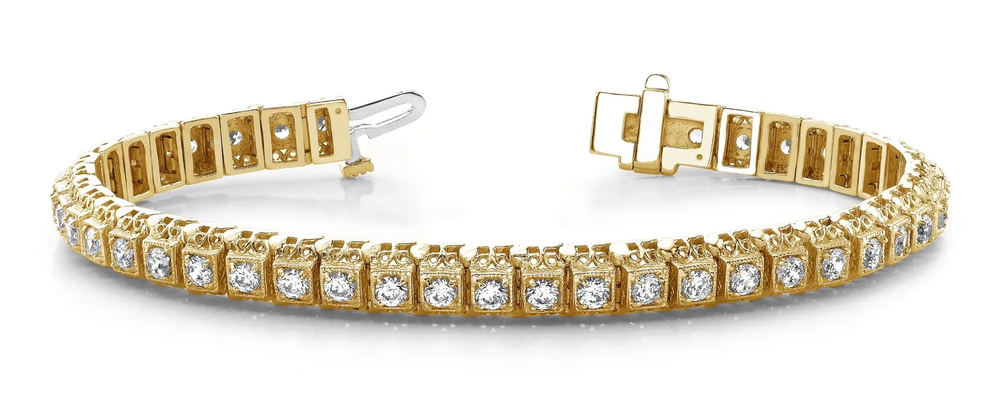 Milgrain Square Link Diamond Bracelet with 2.82 ct.(finished) 2.5mm