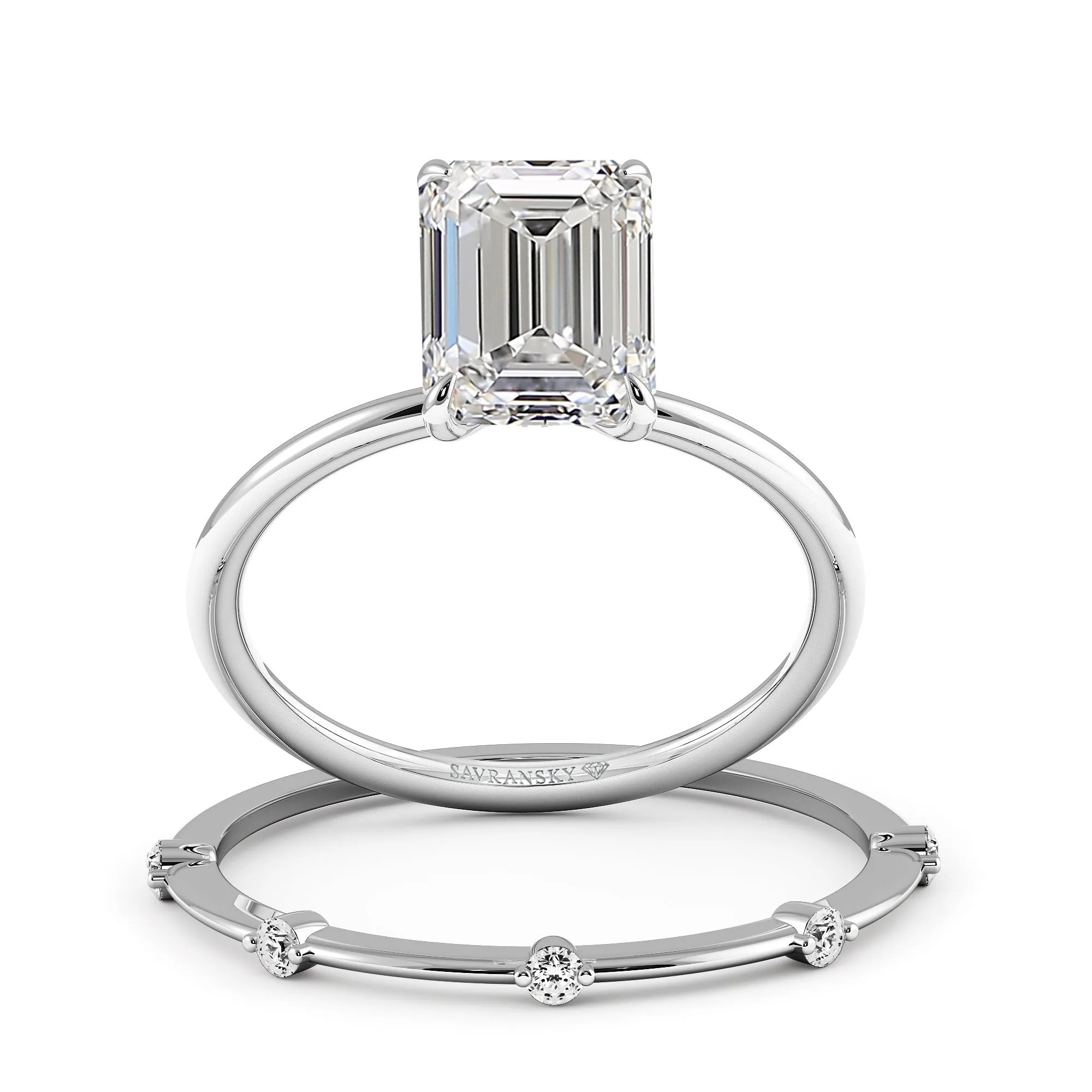 Minimal Emerald Diamond Bridal Set - 724